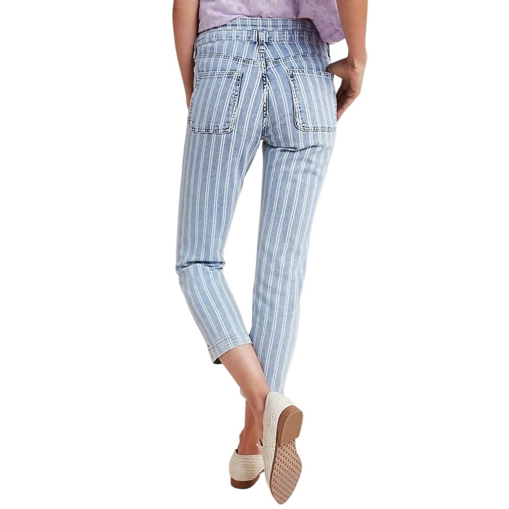 Anthropologie Pilcro High Rise Slim Stripe Acid Wash Crop Jeans 29 Nautical Euro - Picture 2 of 16